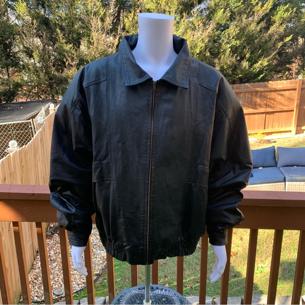 Men's J D Christopher Leather Bomber Jacket |  2X | Black | Quilted Lining